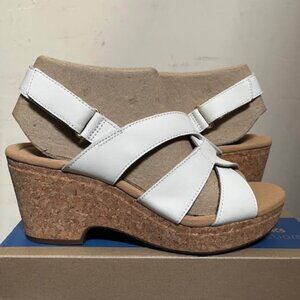 Clarks Women's Giselle Beach Wedge Sandals White Leather